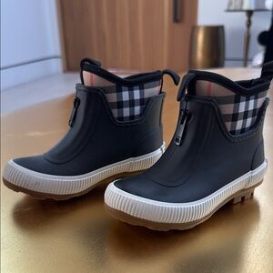 Burberry Black and Plaid Kids Rain Boots